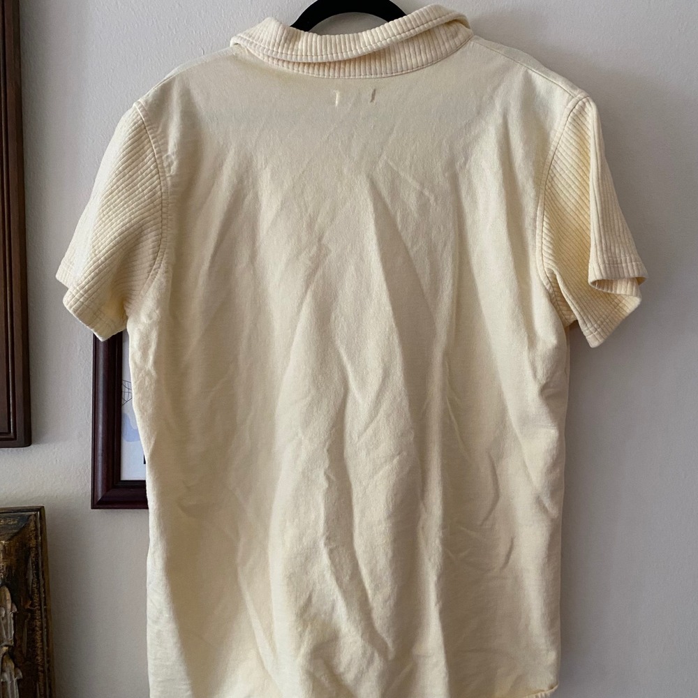 Vintage Two Piece Shirt Pants Butter Yellow Set Large Loungewear Cotton Coastal - Picture 6 of 7